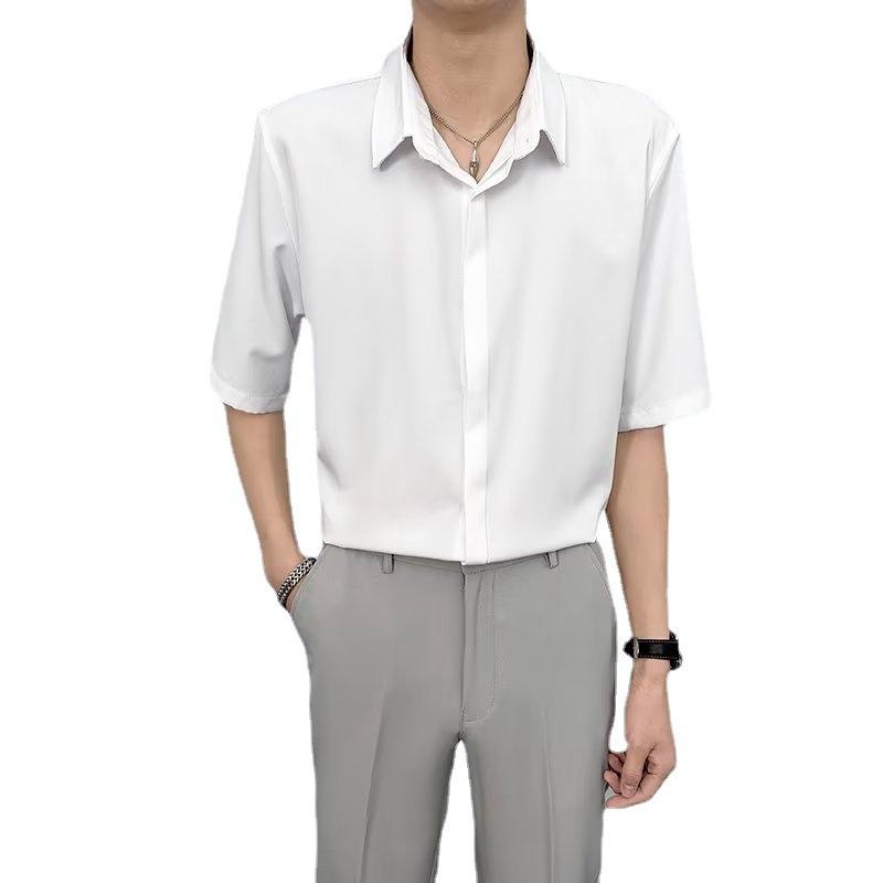 シャツ メンズ 半袖 無地 ポリエステル トップス 接触冷感 形態安定 ビジネス カジュアル 男性用 春夏 ホワイト ブラック ブルー グレー・素材: 涤纶・スタイル: 流行・タイプ: カーディガン・フィット: ゆったり・ネックライン: 襟付き・袖丈: 半袖・柄: 無地・・対象: 青少年・主な素材: ポリエステル・対象シーン: 日常・色: ホワイト, ブラック, ライトブルー, ダークグレー・サイズ: M, L, XL, 2XL, 3XL・シーズン: 夏・対象年齢: 成人・性別: 男性・カテゴリ: シャツ
