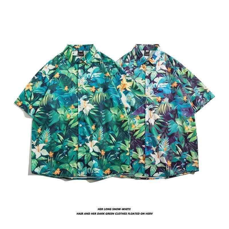 シャツ メンズ 半袖 花柄 スリム 襟付き トップス アロハシャツ カジュアル 通勤用 普段使い 春夏 接触冷感 吸湿速乾