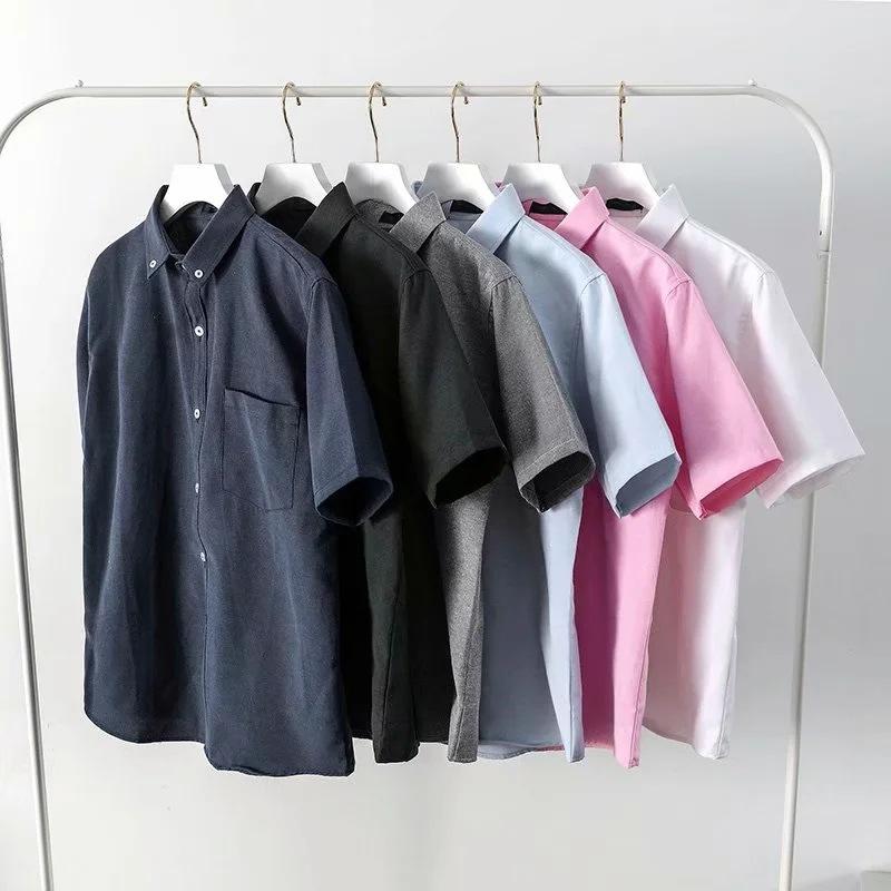 シャツ メンズ 男性用 半袖 オックスフォード 無地 スリム カジュアル トップス 白 黒 紺 グレー ピンク 水色 綿 春夏・生地名: オックスフォード・スタイル: 韓国版・対象: 18-24歳・タイプ: カーディガン・フィット: スリム・襟型: 襟付き・袖丈: 半袖・柄: 無地・厚さ: 薄手・誤差範囲: 1～3cm・在庫: 有り・在庫タイプ: フルオーダー・ディテール: ポケット・対象年齢: 青少年・主な生地の組成: 綿・主な生地の組成含有量: 35%・シーン: カジュアル・カラー: 白, 黒, グレー, ダークブルー, ピンク, ライトブルー・サイズ: M, L, XL, XXL, 3XL・シーズン: 夏・加工: 防しわ加工・性別: 男性・製品カテゴリ: シャツ