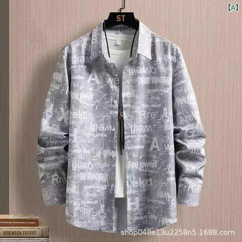 シャツ メンズ 男性用 長袖 トップス スリムフィット 無地 カジュアル スタイリッシュ プリント 春秋 ポリエステル グレー ブルー M L XL 2XL 3XL 4XL 5XL(4)