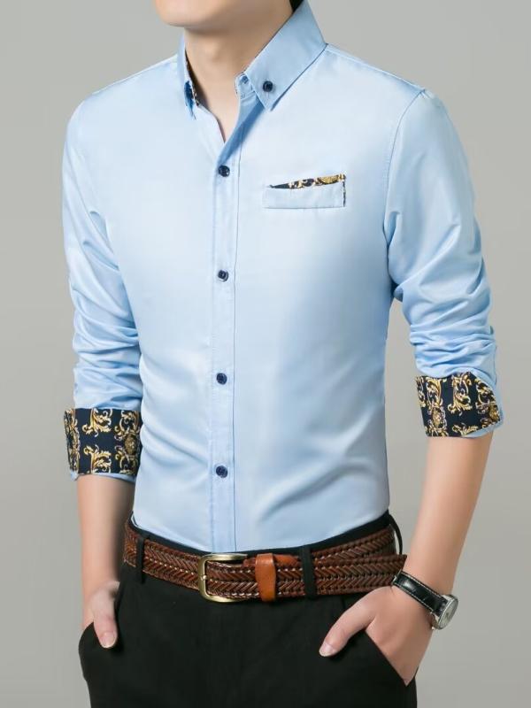 Long-Sleeve （Shape Holding） - シャツ メンズ 長袖 薄手 コットンブレンド トップス 接触冷感 伸縮性 通気性 無地 白 黒 紺 赤 普段使い カジュアル