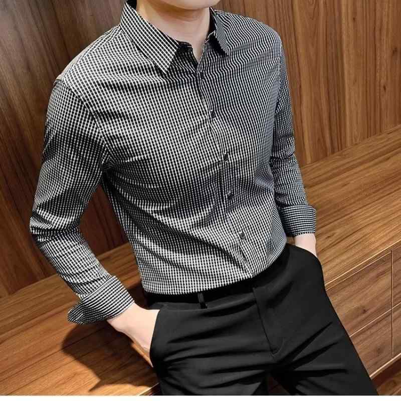 Rakuten - シャツ メンズ 男性用 長袖 チェック柄 リネン混紡 トップス 普段使い 部屋着 春秋物 M L XL 2XL 3XL 白 黒(x2)