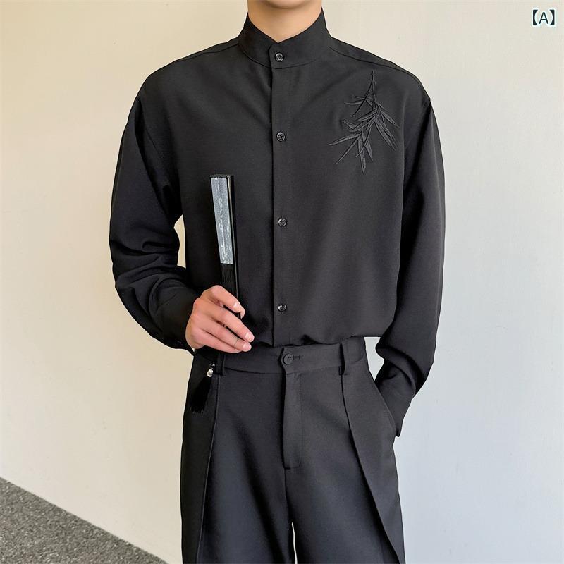 シャツ メンズ 春秋 長袖 トップス 韓国 スリム 接触冷感 ビジネスカジュアル 男性用 黒 白