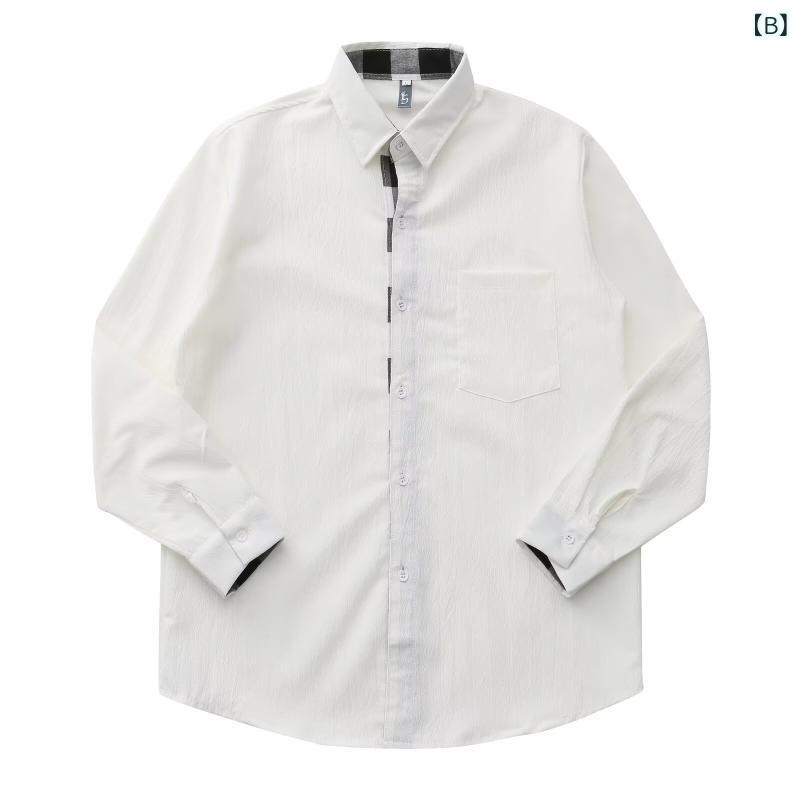 シャツ メンズ 格子柄 長袖 コットン混紡 形態安定 ビジネス カジュアル 春秋 黒 白 グレー カーキ