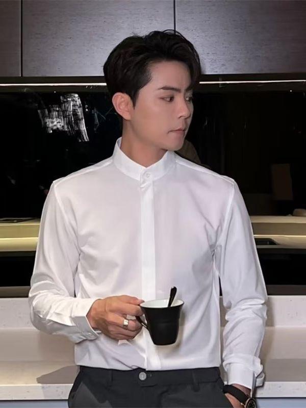 シャツ メンズ 男性用 トップス 長袖 リネン混紡 スリムフィット 無地 レトロ風 ブラック ホワイト グリーンHere is the JSON requested: ```json[ { "truction": &qu...