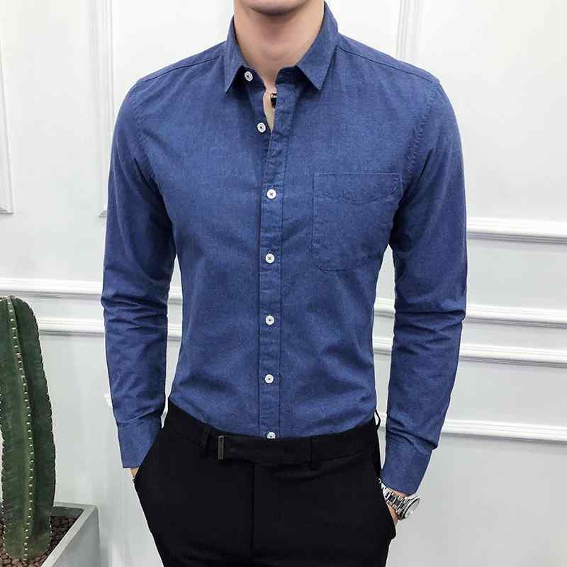 シャツ メンズ 男性用 オックスフォード 無地 長袖 スリム 翻領 白 黒 紺 グレー カジュアル フォーマル