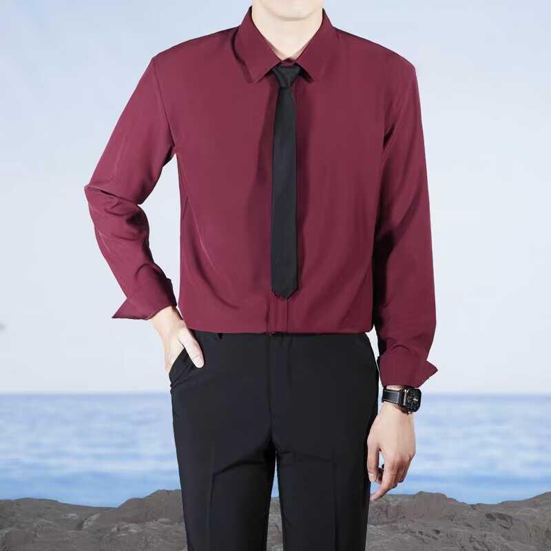 シャツ メンズ 男性用 長袖 春秋 婚礼用 フォーマル スリム 接触冷感 ポリエステル ワイシャツ トップ..