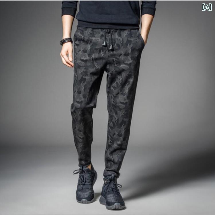 LINEAR shopのパンツ 男性用 迷彩柄 スウェットパンツ 9分丈 リブ裾 カジュアルパンツ ルームウェア 部屋着 普段使い アウトドア ポリエステル ブラック M L XL XXL XXXL 4XL 5XL｜アングル2