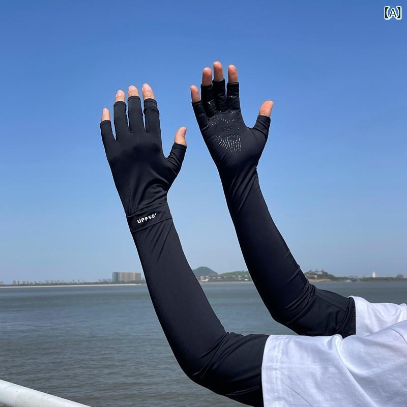 メンズ 日焼け防止 手袋 夏用 涼しい クール 快適 運転・ サイクリング用 UV カット 指なし ロングアー..