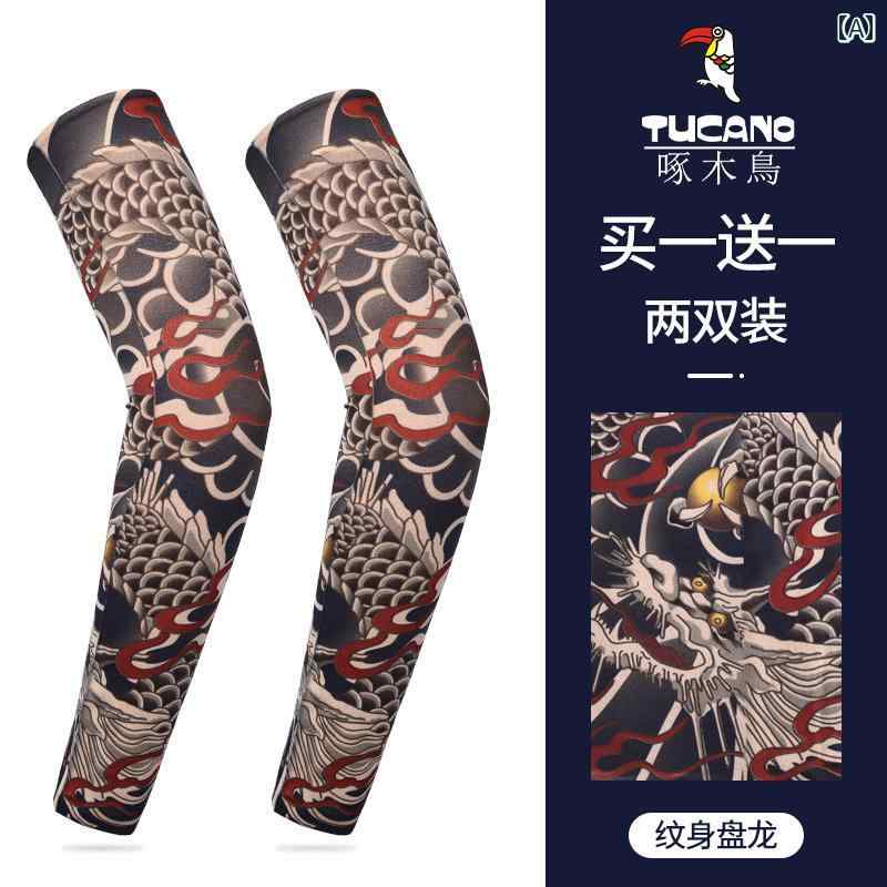 タトゥー スリーブ メンズ フラワー アーム 日焼け防止 アイス 夏 ライディング サンシェード アームガード.カラフルカラーオシャレ