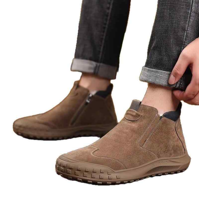 靴 メンズ 男性用 スノーブーツ 裏起毛 暖か 防寒 滑り止め 厚底 カジュアルシューズ ラウンドトゥ 人工PU カーキ ブラック グレー 秋冬