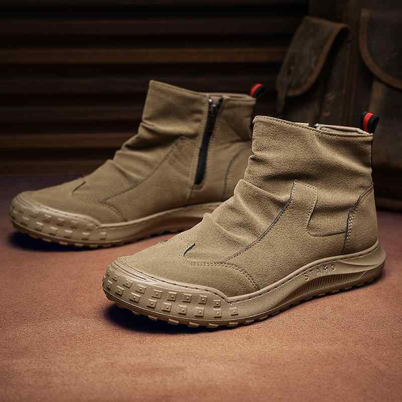 ブーツ メンズ 男性用 厚底 ワークブーツ 防水 ラウンドトゥ レースアップ plain 無地 ブラック カーキ 普段使い1