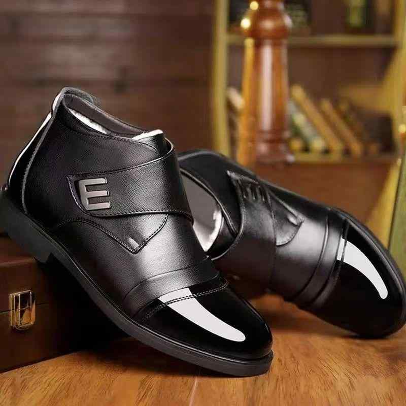 靴 メンズ 男性用 防寒 レザーシューズ 裏起毛 あったか カジュアルシューズ 滑り止め ワークブーツ ラウンドトゥ 黒 ブラック1