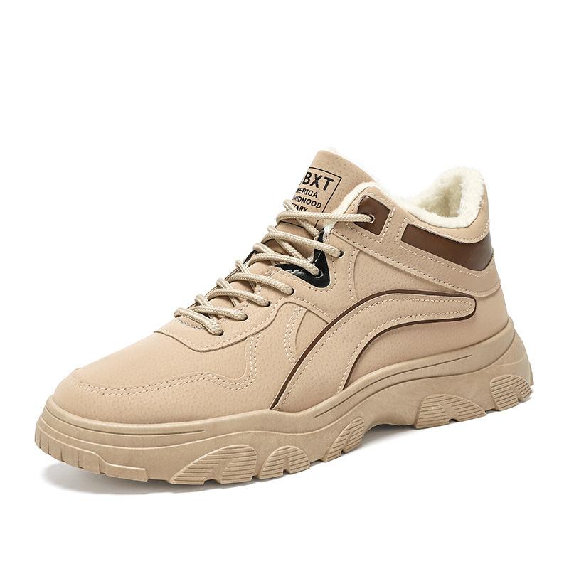 靴 メンズ 男性用 加绒 防寒 ワークブーツ 厚底 合成皮革 レースアップ カーキ ブラック