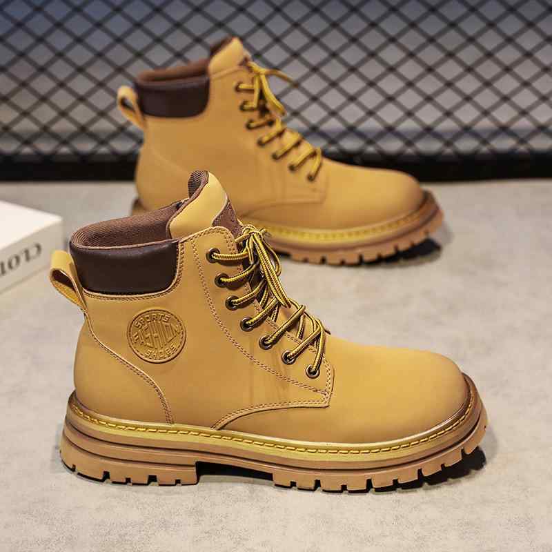 ブーツ メンズ 男性用 秋冬 防水 防滑 暖かい 綿靴 ショートブーツ ワークブーツ スノーブーツ レースアップ ラウンドトゥ イエロー ブラック