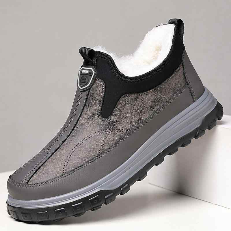 楽天LINEAR shop綿靴 男性用 防寒ブーツ 裏起毛 スリッポン 厚底 あったかシューズ 暖かい 紳士靴 アウトドア カジュアル 黒 グレー