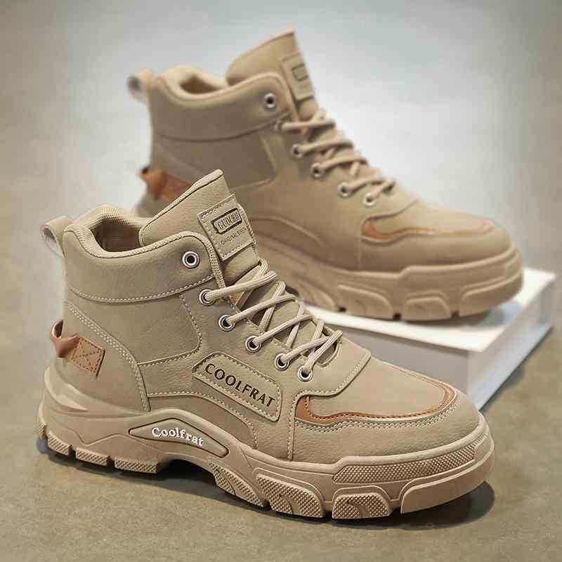 ブーツ 男性用 厚底 ワークブーツ メンズ カジュアル スポーツ 登山 ラウンドトゥ カーキ グレー ブラ..