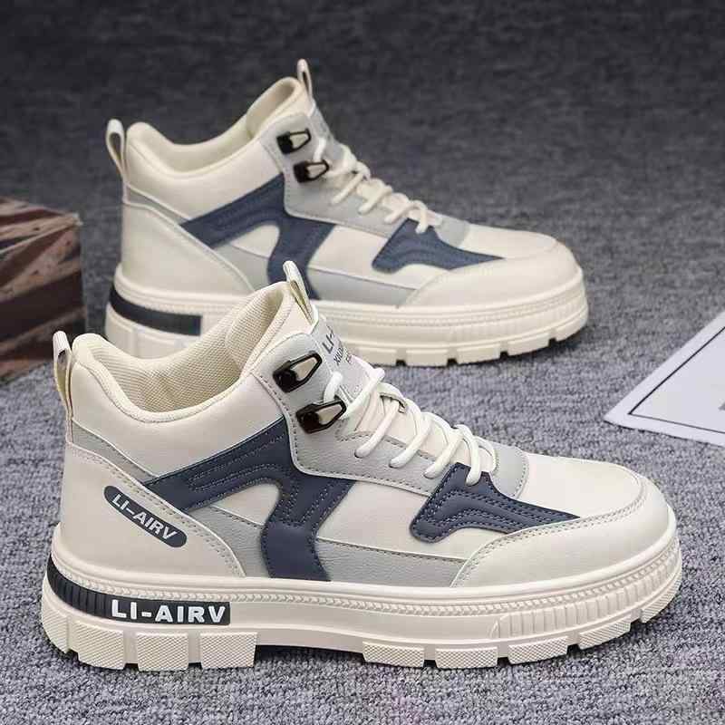 ブーツ メンズ 男性用 厚底 ワークブーツ アウトドア スポーツ 耐摩耗 滑り止め カジュアル ミドルカット スニーカー 合成皮革 春夏 ベージュ ブラック