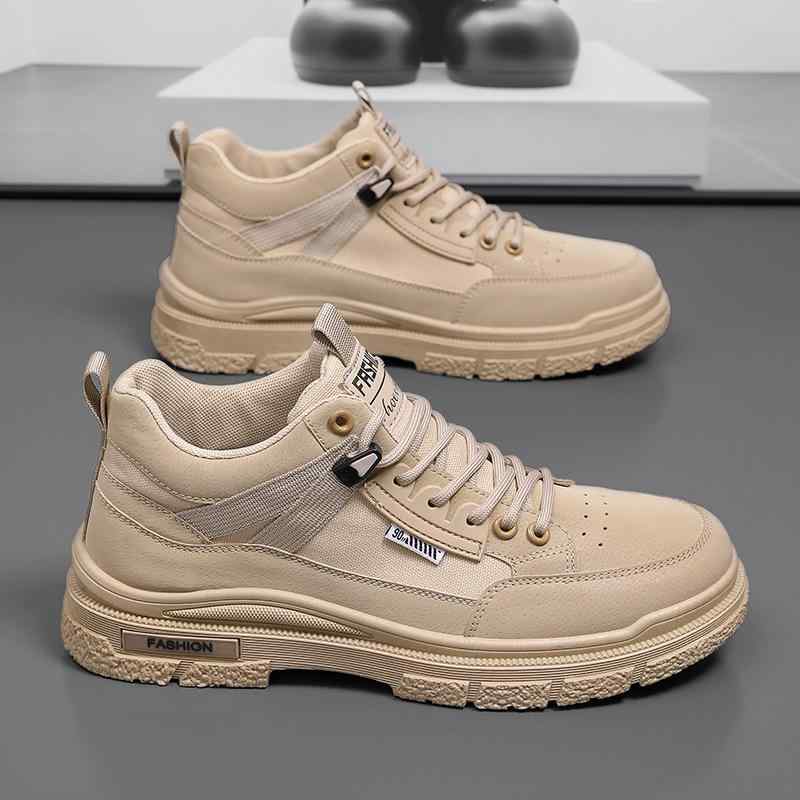 靴 メンズ ワークブーツ カジュアル スポーツ 防水 厚底 耐摩耗性 ハイカット レースアップ 黒 カーキ スポーティ 普段使い