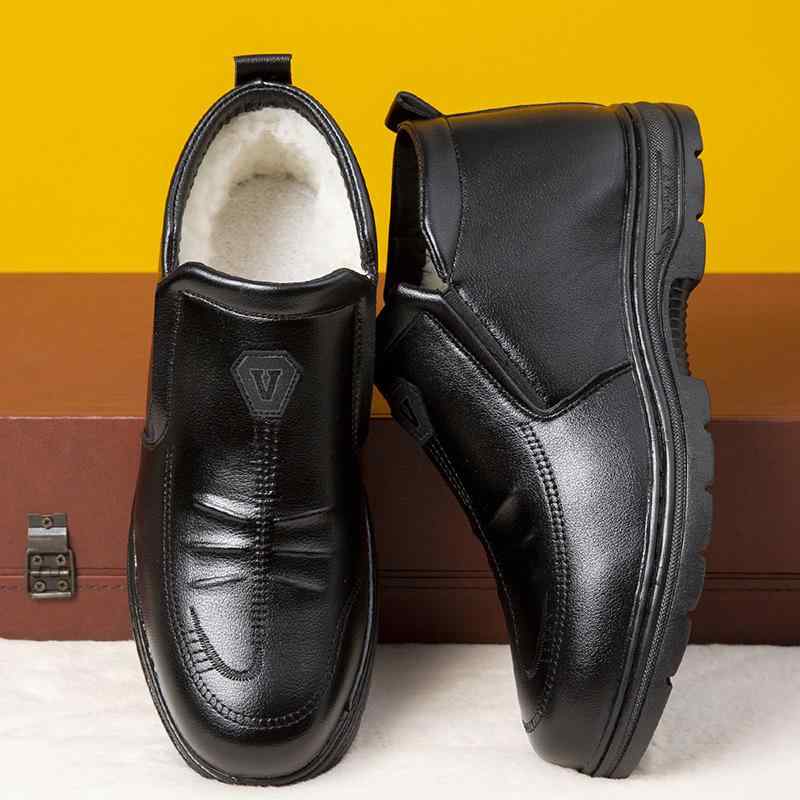 スリッポン メンズ 冬用 スノーブーツ 裏起毛 暖かい 紳士靴 防寒 シューズ 滑り止め ラウンドトゥ フェイクレザー カジュアル コーヒー色 ブラック