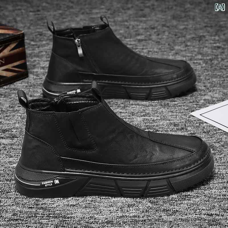 ブーツ メンズ 男性用 ワークブーツ ショートブーツ ミドル丈 防水 ラウンドトゥ レースアップ 紐靴 サイドジップ 黒 ブラック 茶色 ブラウン イギリス風 風