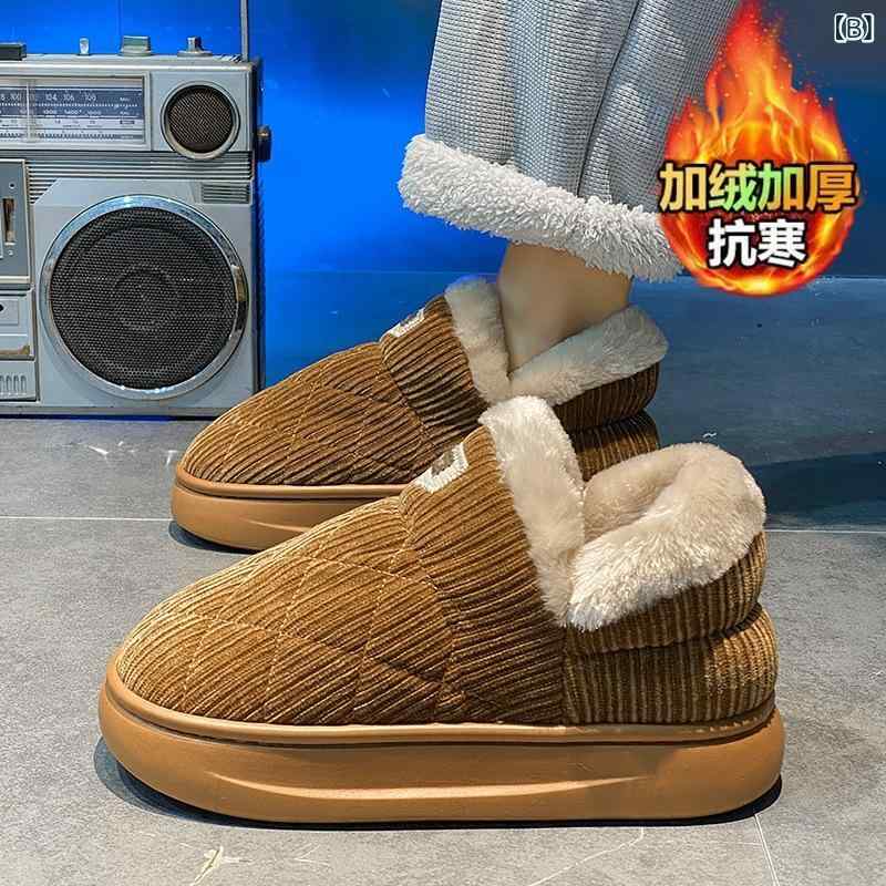 スノーブーツ メンズ レディース 防寒 暖か コーデュロイ シューズ 厚底 滑り止め スリッパ ルームシューズ 40/41 42/43 44/45 ブラック ブラウン グレー 秋冬
