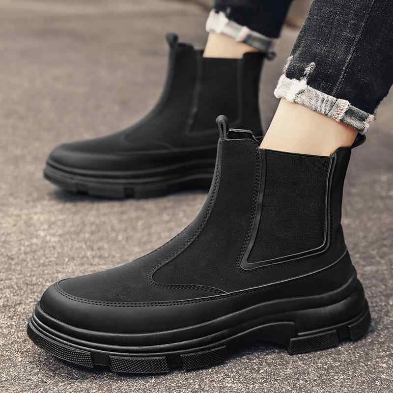 ブーツ メンズ 男性用 チェルシーブーツ 英国風 ハイカット plain ラウンドトゥ スリップオン 滑り止め 摩耗性 耐摩耗 おしゃれ ブラック カーキ 秋