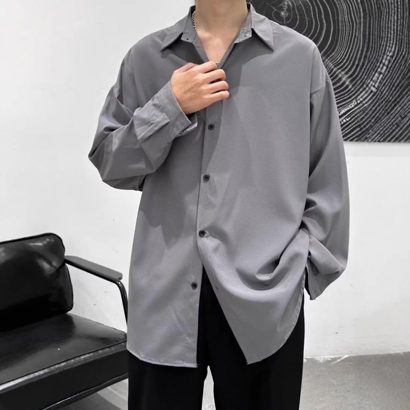 シャツ メンズ 男性用 長袖シャツ 黒 白 無地 ポリエステル スプリングコート風 ビジネス カジュアル ゆったり