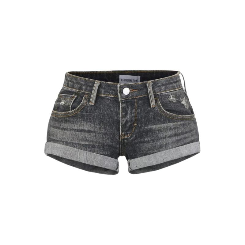 デニム レディース ローライズ ショートパンツ 切りっぱなし ホットパンツ 浅青 濃青 黒 ジーンズ ジーパン Gパン ストリート カジュアル 普段使い 韓国 風