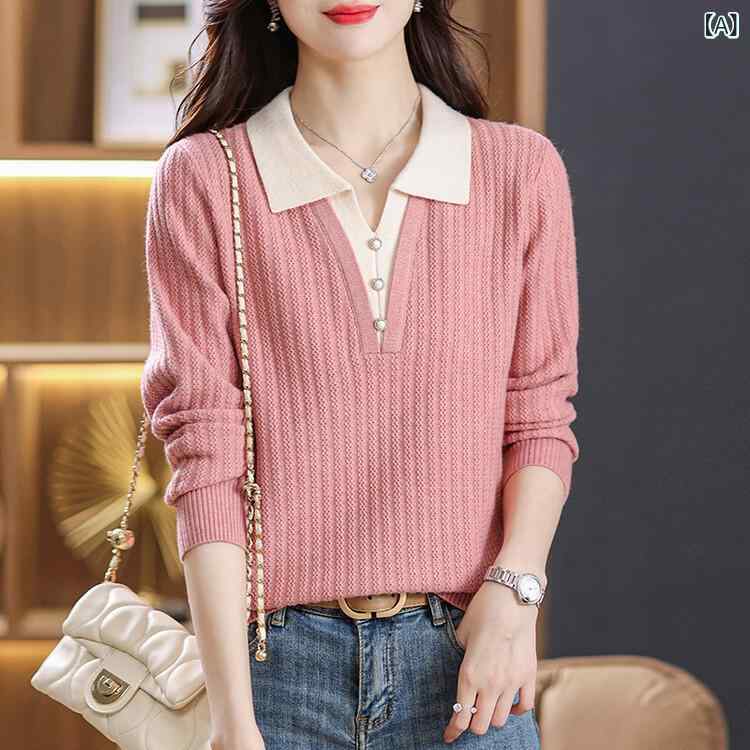 LINEAR shopのニット レディース ニットトップス 秋冬 厚手 婦人服 長袖 POLOネック プルオーバー ゆったり 伸縮性 あったか リブ 普段使い｜アングル2