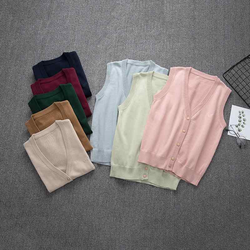 ニットベスト レディース JK制服風 Vネック コットン 無地 かわいい ガーリー スクールベスト 学院風 ..