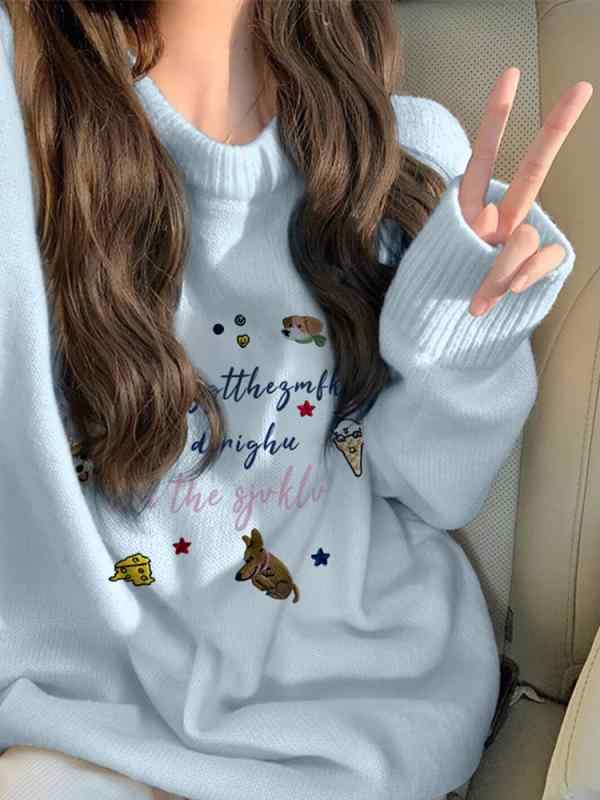 ニット レディース 秋冬 ブルー ニットトップス プルオーバー 長袖 ゆったり かわいい 暖かい カジュアル 通勤 通学