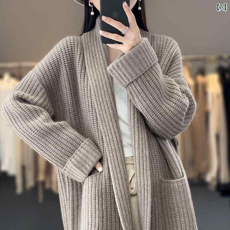 ニット カーディガン レディース 秋冬 Vネック 長袖 ゆったり 大きめサイズ ミドル丈 アウター トップス 鹿の子編み 無地 普段使い 韓国 接触冷感 リラックス リモートワーク ポリエステル linears-10543541 LINEAR shop サンプル画像2