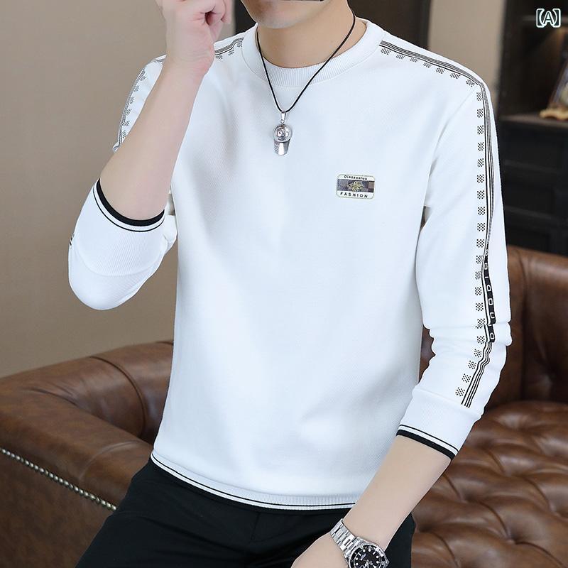 Collaboration - メンズ ホワイト スウェット 春秋 スタイル 厚手の プラスサイズ カジュアルインナー Tシャツ.カラフルカラーオシャレ