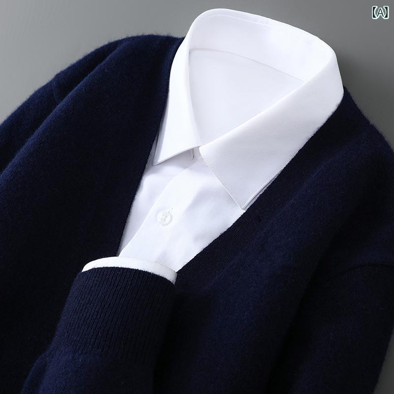 秋冬 ウールカーディガン メンズ Vネック ボタン 付き セーター ジャケット ゆったり 裾の.カラフルカラーオシャレ