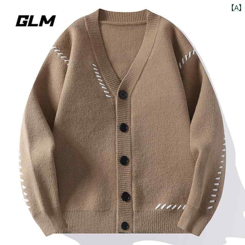 グループの GLMは 秋冬 リラックス カジュアル Vネックの ボタン ダウン プルオーバー セーター メンズに 提案.カラフルカラーオシャレ