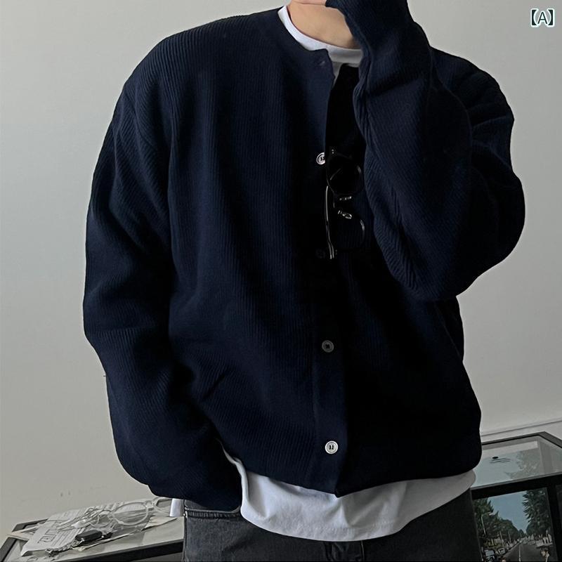 「 スタイル ニットカーディガン」 ダーク ブルー メンズ セーター 秋冬 暖かい アウターウェア.カラフルカラーオシャレ