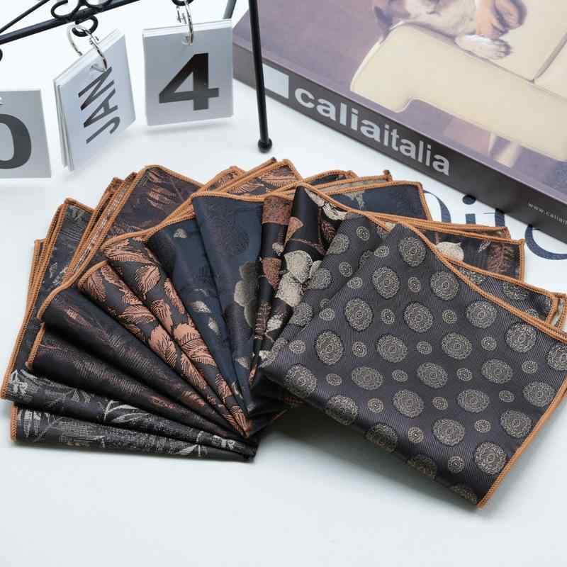 ポケットチーフ 男性用 紳士 ハンカチーフ 礼服用 フォーマル ビジネス レトロ 花柄 模様 ポリエステル製 コーヒー色 ブラウン(x2)