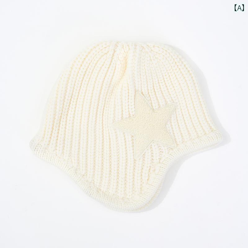 Knit Hat - イヤーマフ ニットビーニー名前」の変形星型ピアス付きの編みニット冷たい帽子.カラフルカラー.オシャレ2025年シンプルスタイル