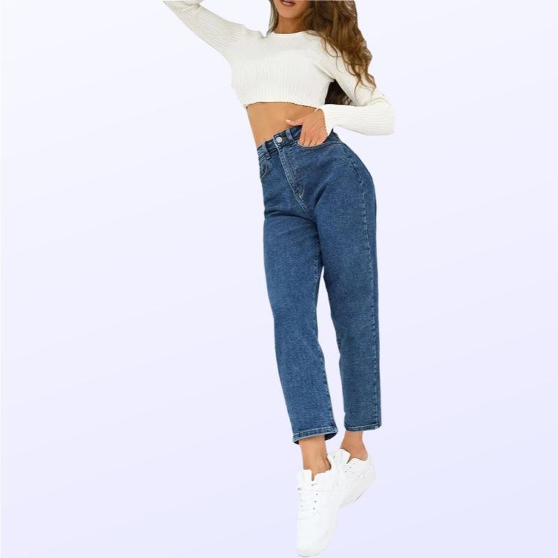 Rakuten - ジーンズ レディース デニム ストレートパンツ ハイウエスト ゆったり 通勤 普段使い 通気性 伸縮性 ロングパンツ 白 グレー 黒 紺色 薄青