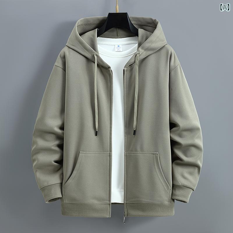 Parka - コラボ フード 付き カーディガン スウェット メンズ 2025年 無地 ジャケット フリース 裏地 厚手 ジップアップ.オシャレ