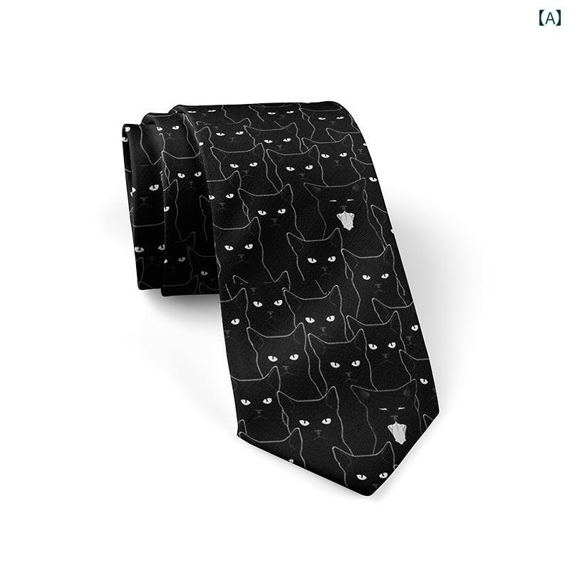 8 cm メンズ ネクタイ ビジネス フォーマルネクタイ ポリエステル ストライプ 猫 プリント.カラフルカ..