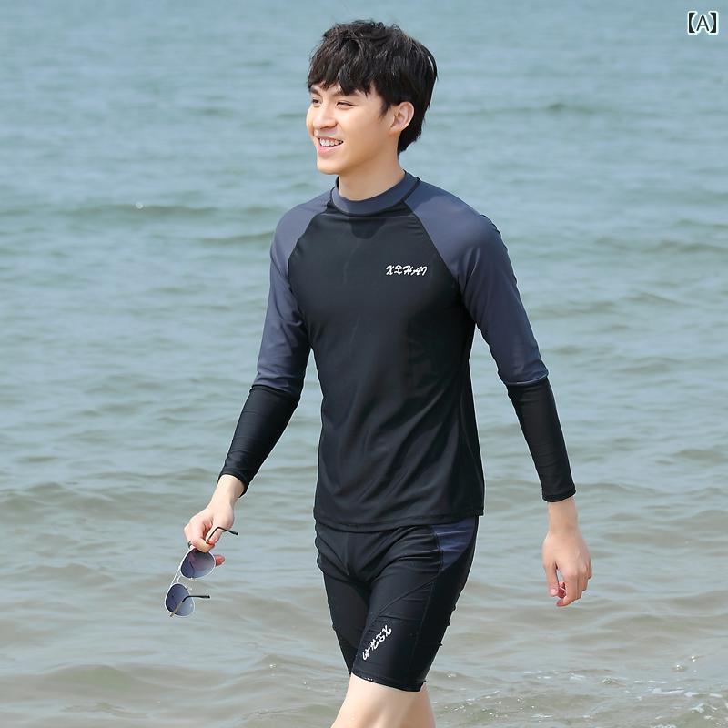 長袖 水着 メンズ 日焼け メンズショーツ 恥ずかしさ 防止 速乾 スプリット 大きいサイズ 全身 スーツ.カラフルカラーオシャレ