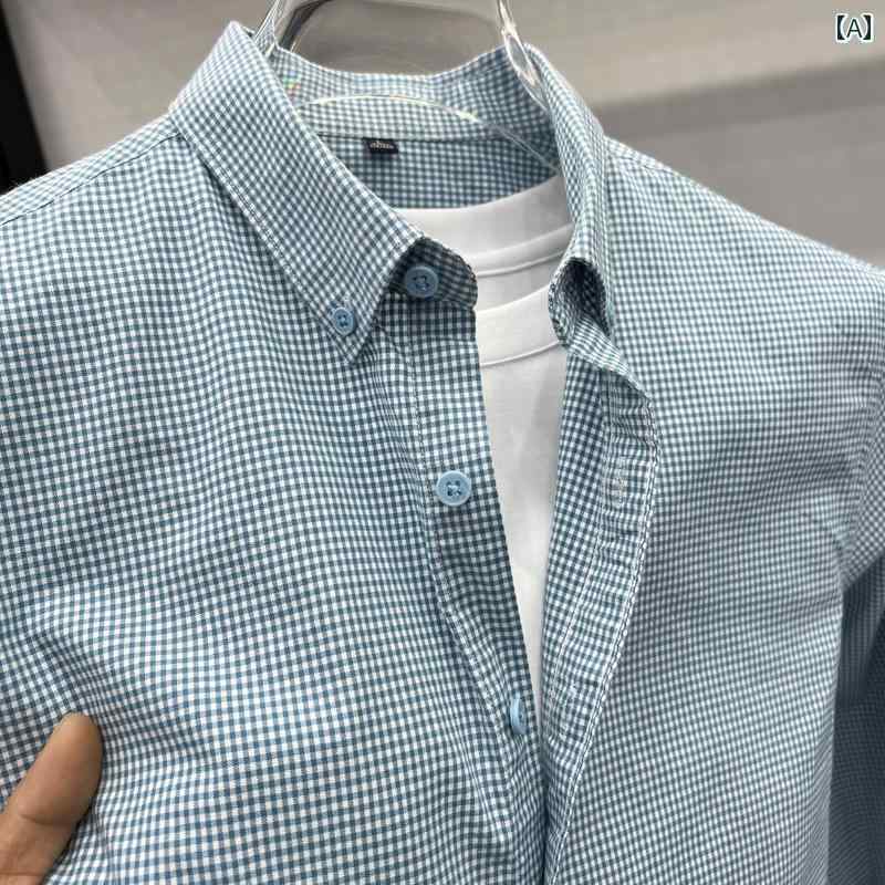 豪華 軽量 トミー 綿 春秋 スリム カジュアル ビジネス メンズ 長袖小 チェック シャツ.カラフルカラーオシャレシンプルスタイル