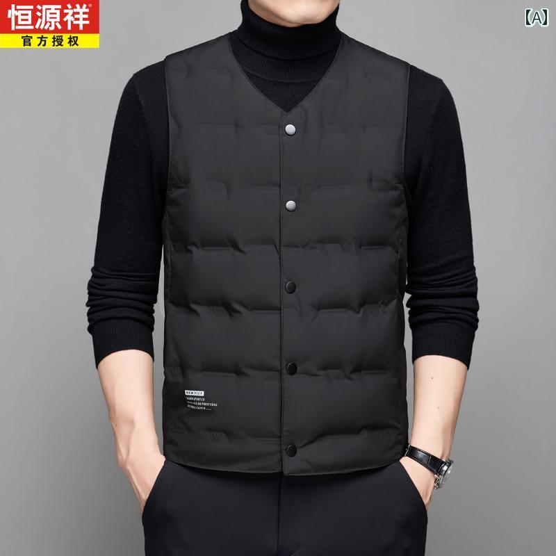 ダウン 裏地 付き メンズ ベスト の60代 冬 暖かい Vネック ショルダー.カラフルカラーオシャレシンプルスタイル