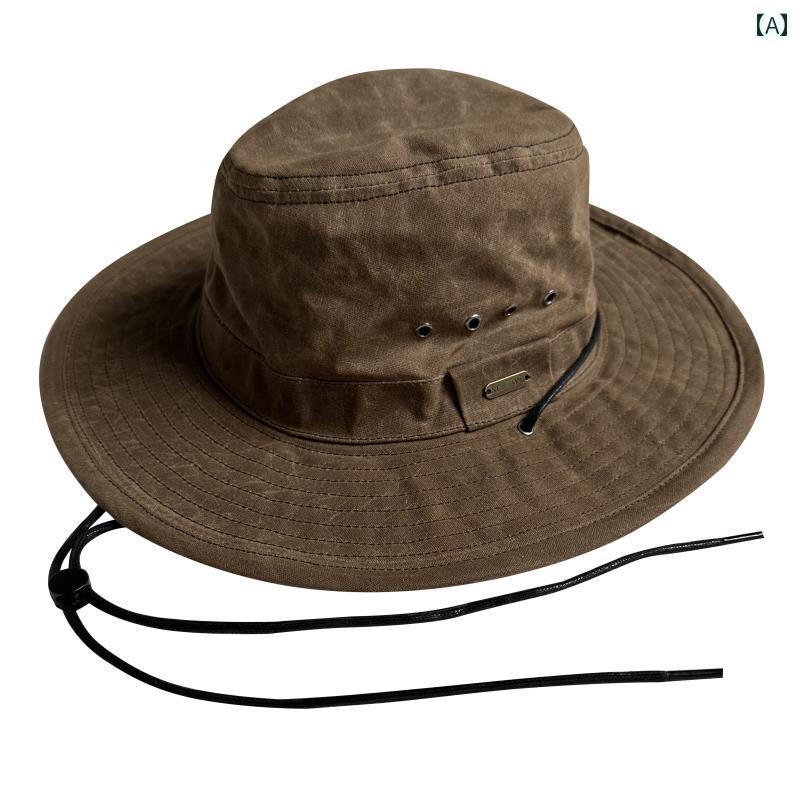 クラシック オイルワックス 防水 つば広 レトロ ハット ウエスタン カウボーイ 屋外 登山 日焼け防止 ..