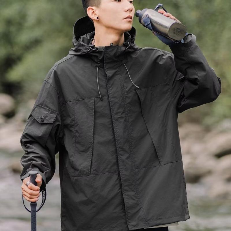 ジャケット 男性用 春秋 カジュアル ブルゾン コットン ポリエステル 防風 撥水 鉄グレー 紺色