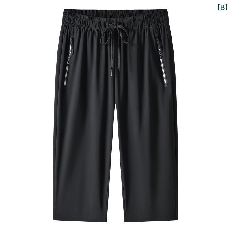 ハーフパンツ メンズ 薄手 スポーツ ストリート 7分丈 イージーパンツ 男性用 夏 接触冷感 吸湿速乾 伸縮性 カーキ ブラック グレー