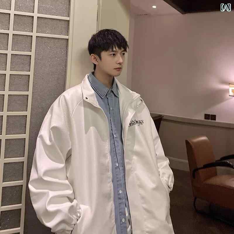 ジャケット 男性用 ブルゾン 春秋 高 Street スポーツミックス ゆったり カジュアル 豪華感 ホワイト M L XL 2XL(4.0)