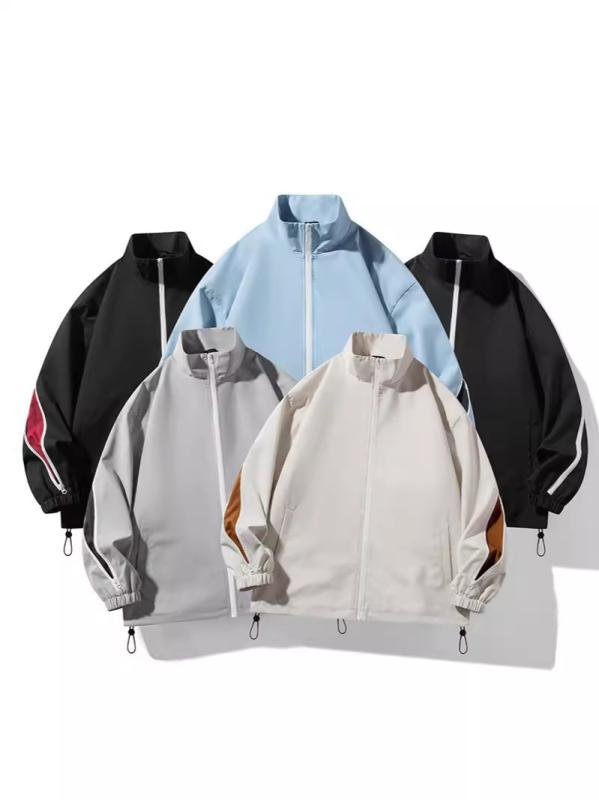 ジャケット メンズ 防風 アウター 春秋 高機能 撥水 ブルゾン スタンドカラー カジュアル ゆったり 無地 黒 カーキ グレー ブルー